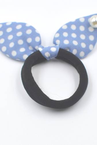 Viaana polka print ears rubber band with attached pearls greyish blue color