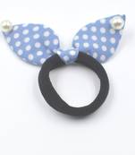 Viaana polka print ears rubber band with attached pearls greyish blue color