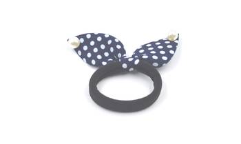 Viaana polka print ears rubber band with attached pearls darl blue color 1