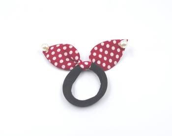 Viaana polka print ears rubber band with attached pearls maroon color 1