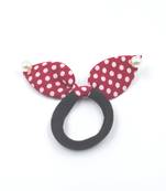 Viaana polka print ears rubber band with attached pearls maroon color