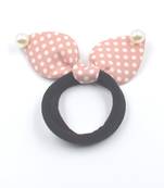Viaana polka print ears rubber band with attached pearls peach color