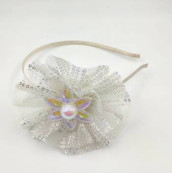 Viaana net flower hair band with sequence print white color 1