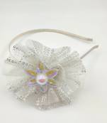 Viaana net flower hair band with sequence print white color