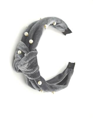 Viaana velvet knot hair band with attached pearl grey color 1