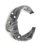 Viaana velvet knot hair band with attached pearl grey color