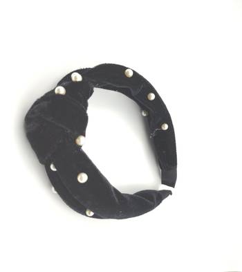 Viaana velvet knot hair band with attached pearl black color 1