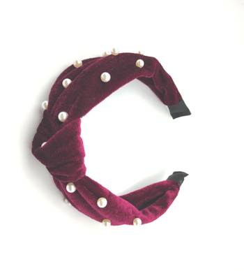 Viaana velvet knot hair band with attached pearl magenta color 1