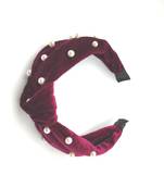 Viaana velvet knot hair band with attached pearl magenta color