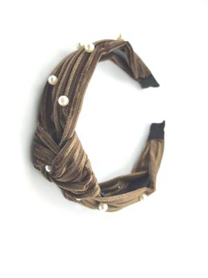 Viaana corduroy knot hair band with attached pearl brown color 1