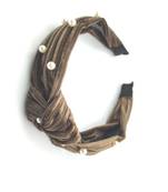 Viaana corduroy knot hair band with attached pearl brown color