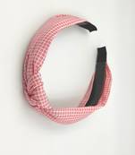 Viaana checks hair band baby pink color