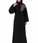 Front Open Hand Gold Leaf Embroidered Dubai Abaya