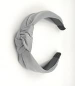 Viaana self textured fabric knot hair band grey color
