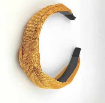 Viaana self textured fabric knot hair band yellow color 1