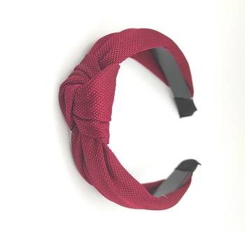 Viaana self textured fabric knot hair band maroon color 1
