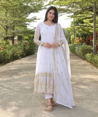 White Georgette Anarkali Suit Set 6