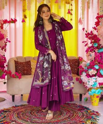 Purple chinon anarkali with bottom & dupatta 5