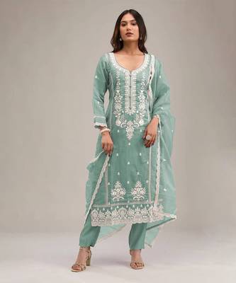 Sky embroidered cotton salwar suit 1