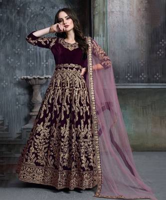 Magenta And Golden Indian Anarkali Suit 1