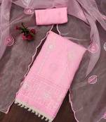 light pink organza handwork unstitched dress material