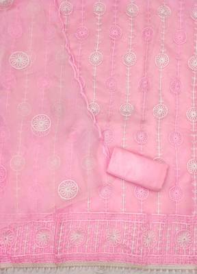 light pink organza handwork unstitched dress material 3