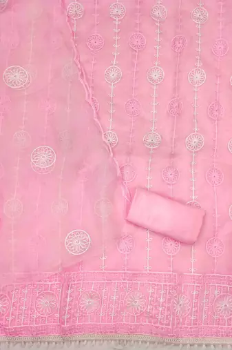 light pink organza handwork unstitched dress material
