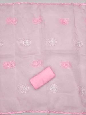 light pink organza handwork unstitched dress material 4
