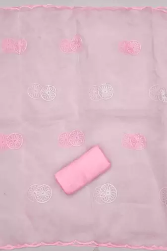 light pink organza handwork unstitched dress material