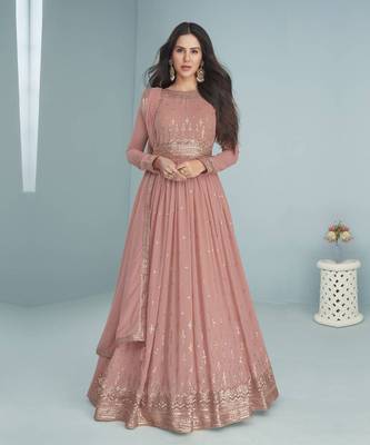 Vasu Sarees Georgette Sequin Embroidered Baby Pink Anarkali Suit 1
