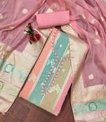 pink jacqurd handwork unstitched dress material