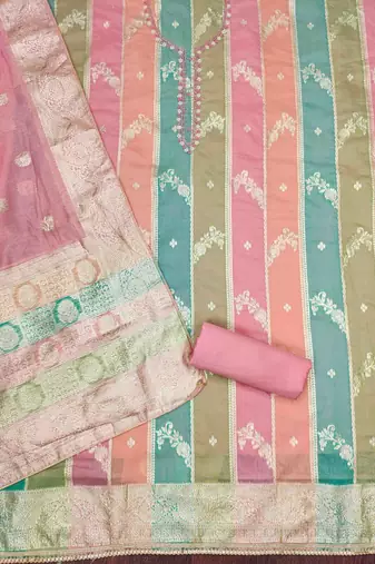 pink jacqurd handwork unstitched dress material
