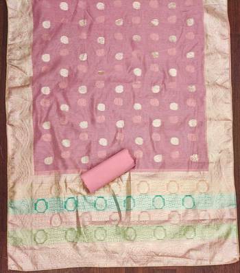 pink jacqurd handwork unstitched dress material 4