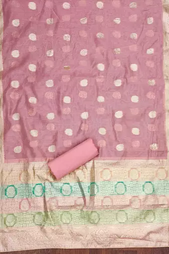 pink jacqurd handwork unstitched dress material