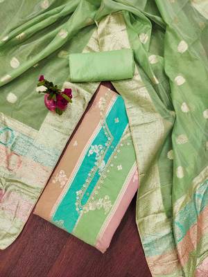 pista jacqurd handwork unstitched dress material 1