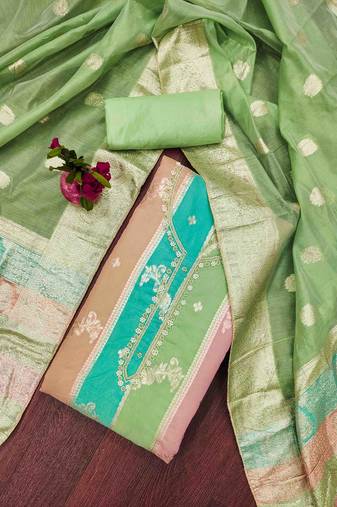 pista jacqurd handwork unstitched dress material
