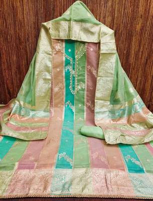 pista jacqurd handwork unstitched dress material 2