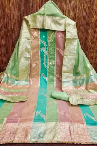 pista jacqurd handwork unstitched dress material
