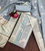 blue jacquard handwork unstitched dress material