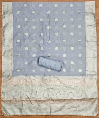 blue jacquard handwork unstitched dress material 4