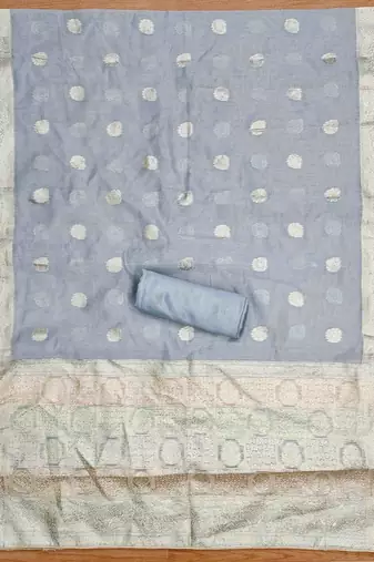 blue jacquard handwork unstitched dress material