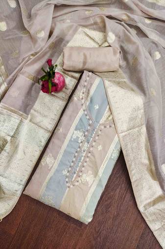 grey jacquard handwork unstitched dress material