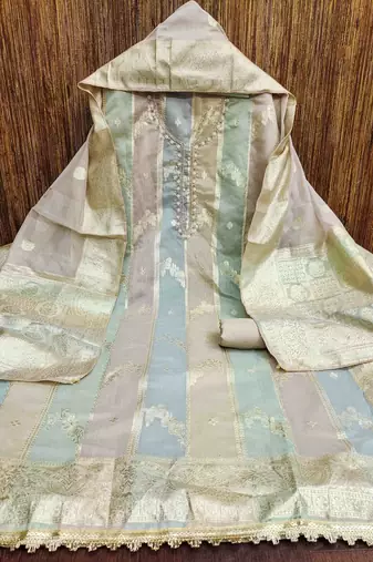 grey jacquard handwork unstitched dress material