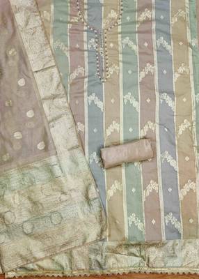 grey jacquard handwork unstitched dress material 3
