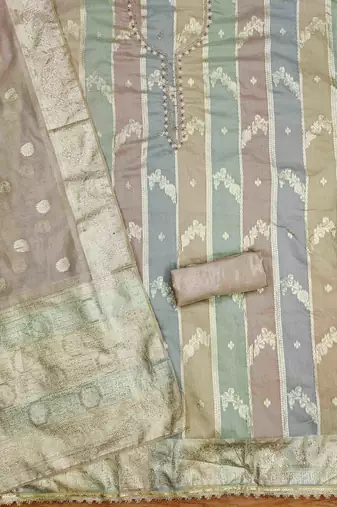 grey jacquard handwork unstitched dress material