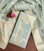 mint jacquard handwork unstitched dress material