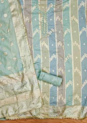 mint jacquard handwork unstitched dress material 3
