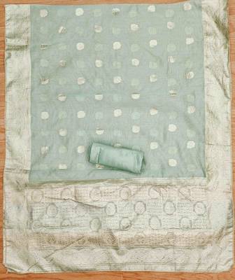 mint jacquard handwork unstitched dress material 4