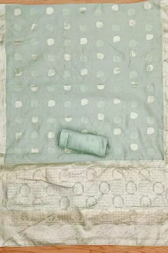 mint jacquard handwork unstitched dress material