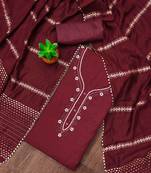 maroon cotton handwork unstitched dress material